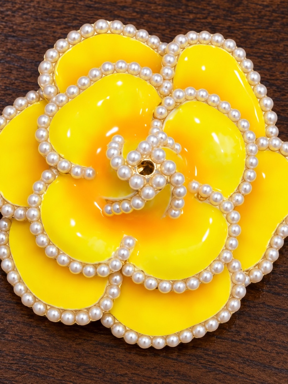 Yellow Flower Pearl-Trim Brooch – 2” x 2”